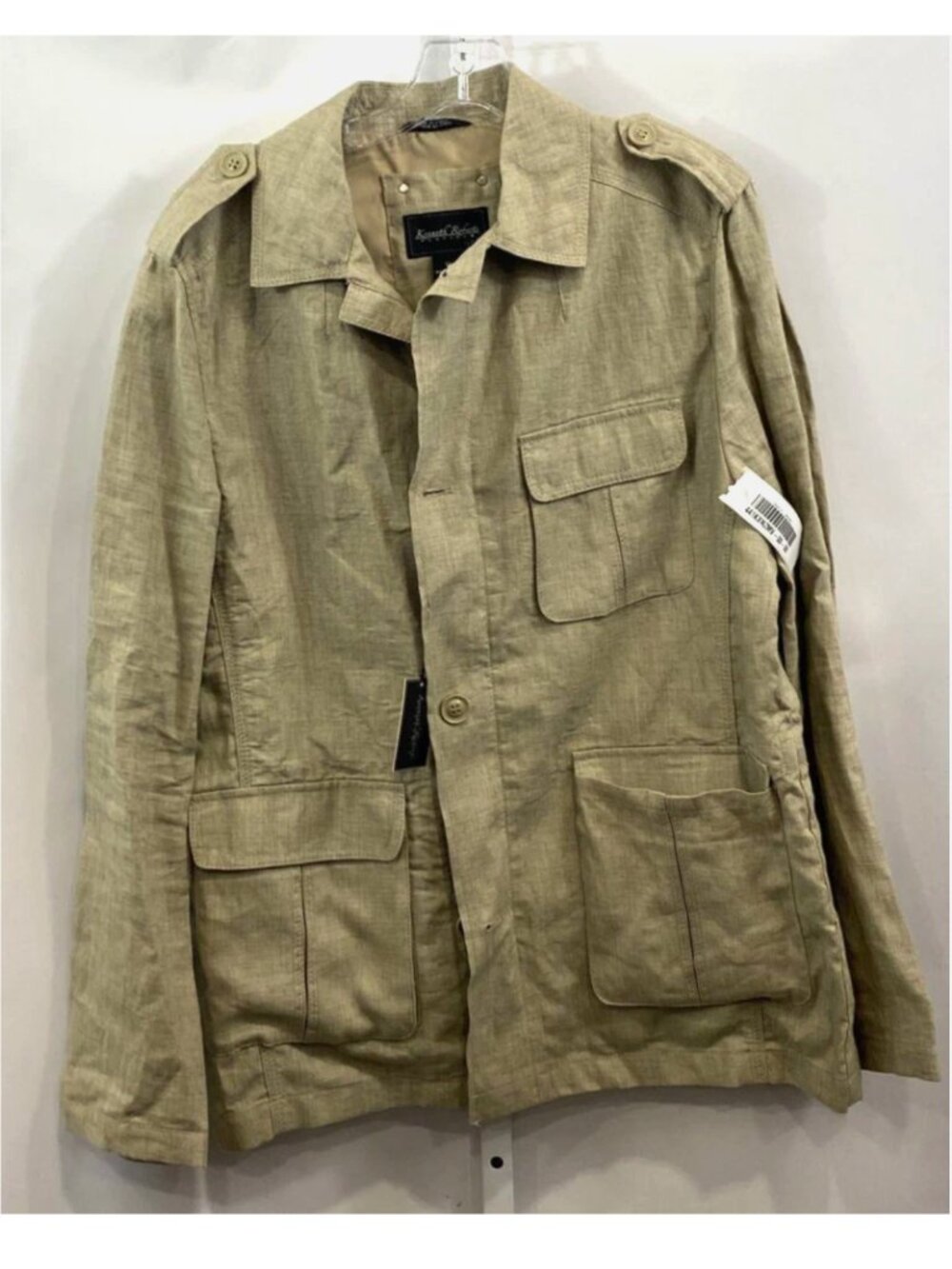 100% Linen Field Jacket Men's Medium Khaki Beige Safari Utility Chore Barn Coat